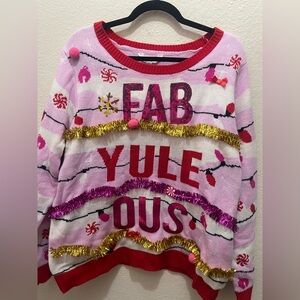 No Boundaries Pink and Red 'FAB YULE OUS' Holiday Sweater